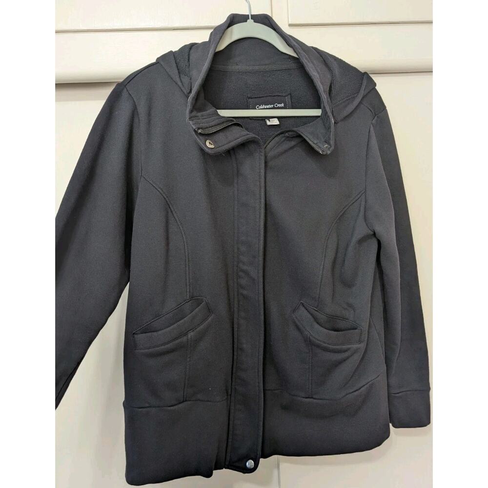 Coldwater Creek Double Zip Zipper, Removable Hood, Black Coat Size Large
